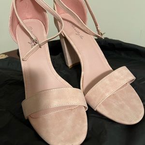 Soft pink strap block heel
